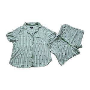 Kate Spade Shorts Pajama Set Women L White Green Stripes Bees AOP Pocket 8182003